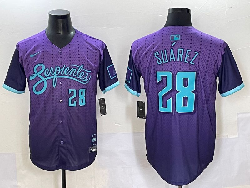 Men 2025 Arizona Diamondback #28 Suarez Purple Joint Name Nike MLB Jersey style 7